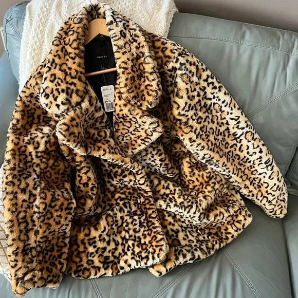 π NWT Leopard FOREVER 21 Gorgeous SOFT Fluffy FAUX FUR Baddie COAT Jacket 3X - Picture 13 of 16